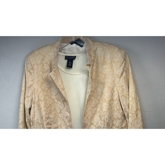 Vintage QVC Dialogue Womens Medium Tan Brocade Textured 2 Piece Shirt Jacket Set - Picture 2 of 15